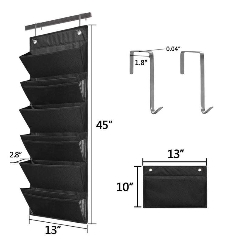 Eamay Hanging File Organizer Wall Mount Storage Pocket Chart, Over The Door Office Supplies Pocket Chart for Classroom, School, Home Use - 2 Over Door Hanger Included (Black) - Image 4